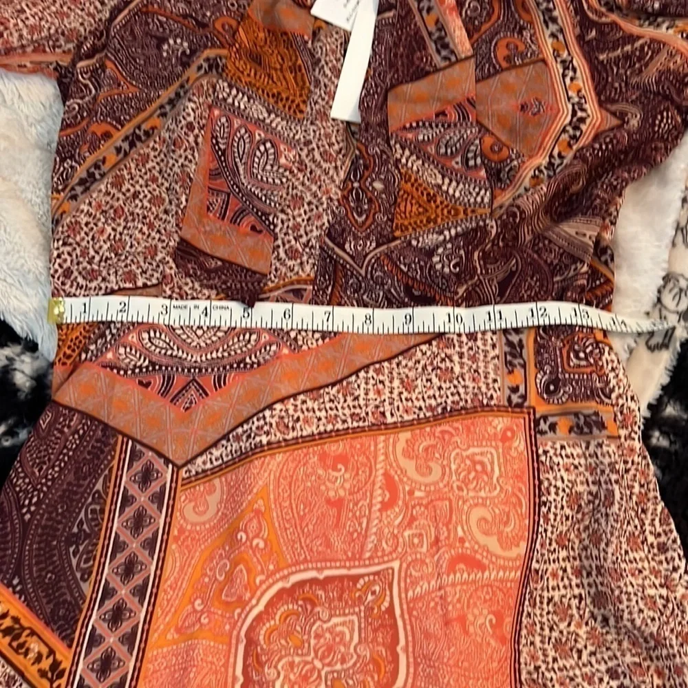 Divine Heritage Orchid Paisley Neck Tie Mini Dress SMALL Patchwork Boho Bin 4 - Picture 11 of 13